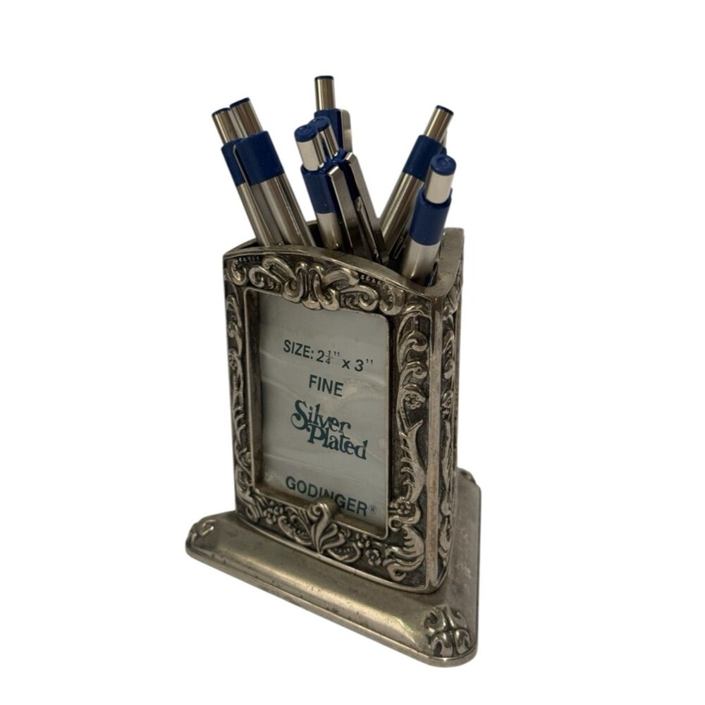 Vintage Godinger 1991 Silver Plated Triangular 3 Photo Frame Pen Flower Holder